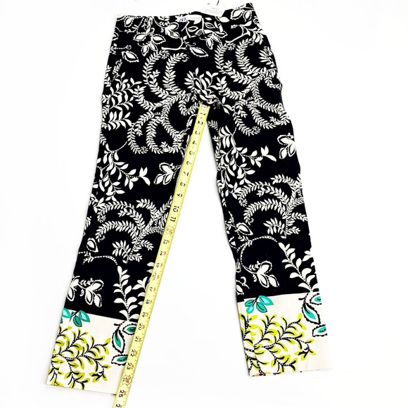 ZARA Printed Ankle Pants | Black Cream Tropical Floral | 97% Cotton Stretch | 2 - Picture 12 of 14